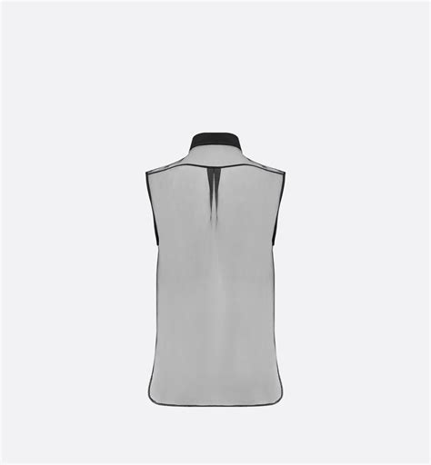 dior organza|Sleeveless Blouse with Plastron Black Silk Organza .